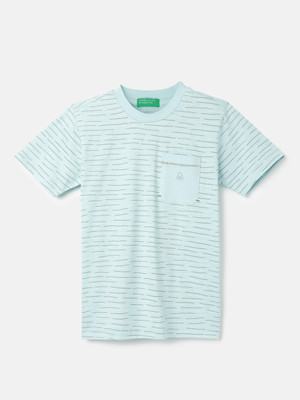 United Colors of Benetton Boys Printed Pure Cotton Regular T Shirt(Blue, Pack of 1)