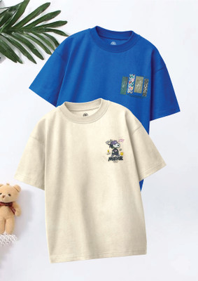 Codez Boys Graphic Print Pure Cotton Oversized T Shirt(Multicolor, Pack of 2)