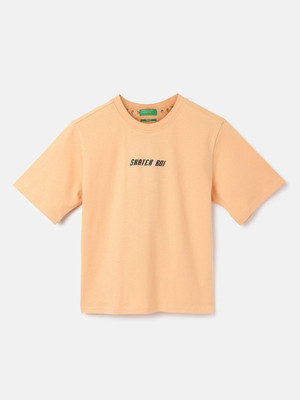 United Colors of Benetton Boys Solid Pure Cotton Regular T Shirt(Orange, Pack of 1)