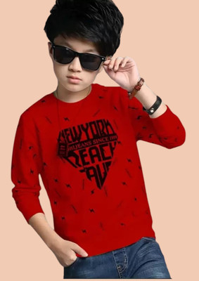 LILBITS Boys Printed Cotton Blend Regular T Shirt(Red, Pack of 1)