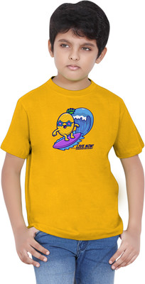 TANTRA Boys Typography Cotton Blend Regular T Shirt(Yellow, Pack of 1)