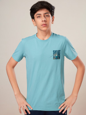 TECHNOSPORT Boys Printed Polyester Slim T Shirt(Blue, Pack of 1)
