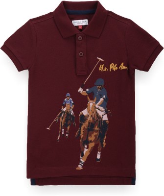 U.S. POLO ASSN. Baby Boys Printed Pure Cotton T Shirt(Maroon, Pack of 1)