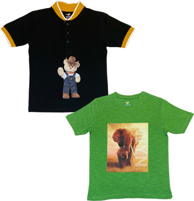 WYN Boys Graphic Print Cotton Blend Regular T Shirt(Multicolor, Pack of 2)