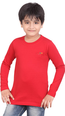 dongli Boys Solid Cotton Blend Regular T Shirt(Red, Pack of 1)