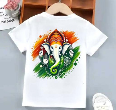 EAZYTEK Boys & Girls Printed Polyester Regular T Shirt(White, Pack of 1)