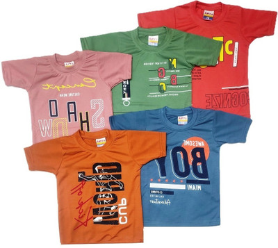 BobbleKids Boys & Girls Graphic Print Cotton Blend Regular T Shirt(Multicolor, Pack of 5)