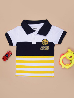 V-MART Baby Boys Colorblock Cotton Blend Regular T Shirt(White, Pack of 1)