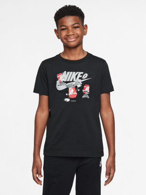 NIKE Boys Printed Pure Cotton Regular T Shirt(Black, Pack of 1)