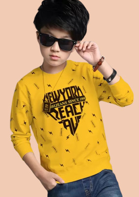 LILBITS Boys Printed Cotton Blend Regular T Shirt(Yellow, Pack of 1)