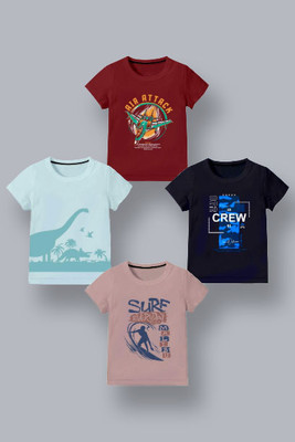 Minibot Boys Graphic Print Pure Cotton Regular T Shirt(Multicolor, Pack of 4)