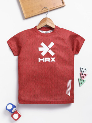 HRX by Hrithik Roshan Boys Printed Cotton Blend Regular T Shirt(Red, Pack of 1)