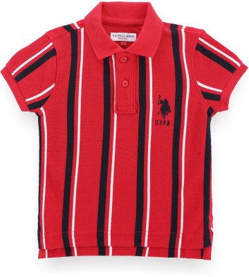 U.S. POLO ASSN. Boys Striped Cotton Blend Regular T Shirt(Red, Pack of 1)