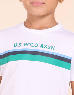 U.S. POLO ASSN. Baby Boys Striped Pure Cotton Regular T Shirt(White, Pack of 1)