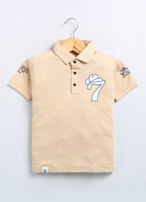 SARDAR DRESSES Boys Printed Cotton Blend Regular T Shirt(Beige, Pack of 1)