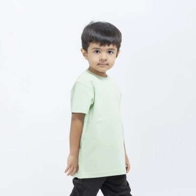 Get Stocked Boys & Girls Solid Pure Cotton Regular T Shirt(Green, Pack of 1)