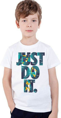 KPPRINT Boys Printed Cotton Blend Regular T Shirt(White, Pack of 1)