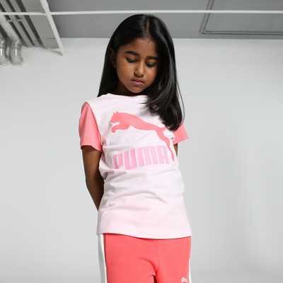 PUMA Girls Printed Pure Cotton Regular T Shirt(Pink, Pack of 1)