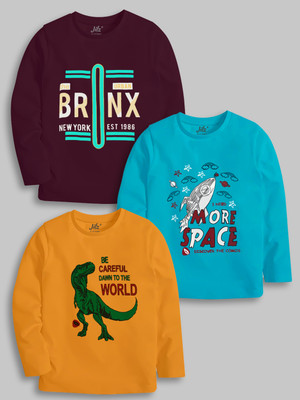 JILZ Boys & Girls Printed Pure Cotton Regular T Shirt(Multicolor, Pack of 3)