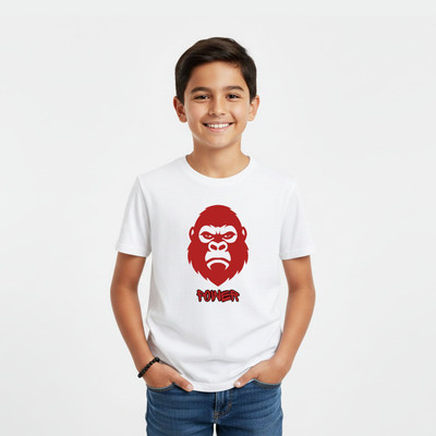 DEHCY Boys Printed Pure Cotton Regular T Shirt(White, Pack of 1)