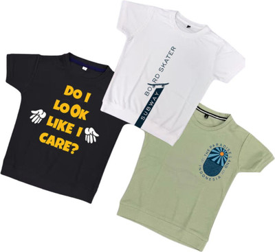 JH MART Boys Printed Polycotton Regular T Shirt(Multicolor, Pack of 3)