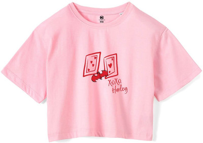 WYM TREND Girls Graphic Print Pure Cotton Regular T Shirt(Pink, Pack of 1)