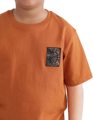 Rare Ones Boys Graphic Print Cotton Blend Oversized T Shirt(Orange, Pack of 1)