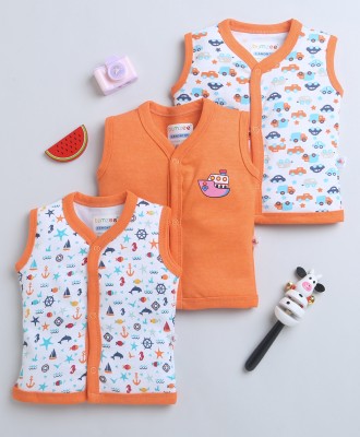 BUMZEE Vest For Baby Boys Pure Cotton(Orange, Pack of 3)