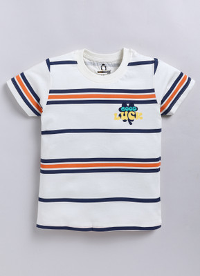 CRAZYPENGUIN ELITE Boys Striped Pure Cotton Regular T Shirt(Multicolor, Pack of 1)