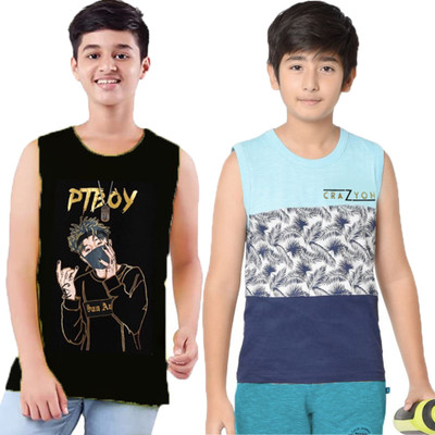 crazyon Boys Typography Pure Cotton Regular T Shirt(Multicolor, Pack of 2)