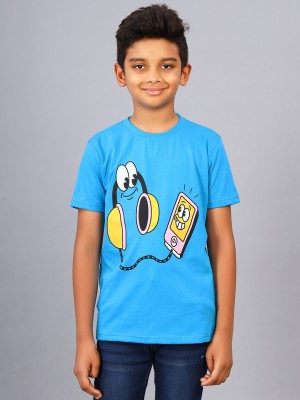 ZION Boys Graphic Print Pure Cotton Slim T Shirt(Light Blue, Pack of 1)