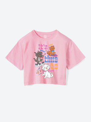 WEAR YOUR MIND Girls Graphic Print Pure Cotton Regular T Shirt(Pink, Pack of 1)