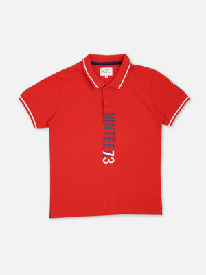 Pepe Jeans Boys Graphic Print Cotton Blend Regular T Shirt(Red, Pack of 1)