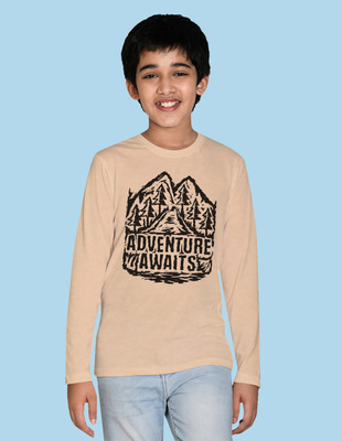 Nusyl Boys Printed Cotton Blend Regular T Shirt(Beige, Pack of 1)