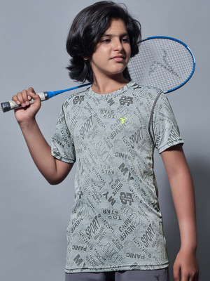 TECHNOSPORT Boys Printed Polyester Slim T Shirt(Grey, Pack of 1)
