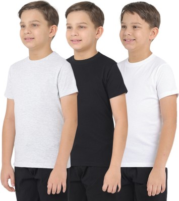 Nuego Boys Solid Pure Cotton Regular T Shirt(Multicolor, Pack of 3)