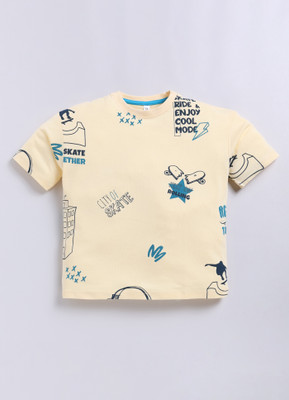 CRAZYPENGUIN ELITE Boys Printed Cotton Blend Oversized T Shirt(Beige, Pack of 1)