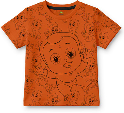 CHHOTA BHEEM Boys Cartoon Cotton Blend Regular T Shirt(Orange, Pack of 1)