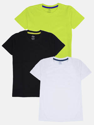KiddoPanti Boys Solid Pure Cotton Regular T Shirt(Multicolor, Pack of 3)