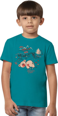 Texman Boys Graphic Print Pure Cotton Regular T Shirt(Light Blue, Pack of 1)