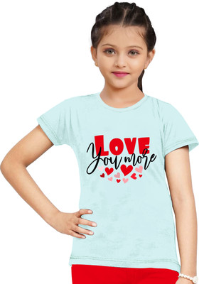 SHASTIGA Girls Printed Cotton Blend Regular T Shirt(Pink, Pack of 1)