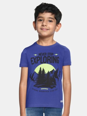 PROVOGUE Boys Printed Pure Cotton T Shirt(Blue, Pack of 1)