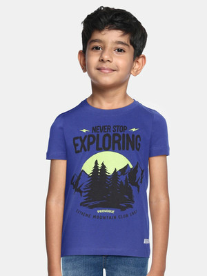 PROVOGUE Boys Printed Pure Cotton Regular T Shirt(Blue, Pack of 1)