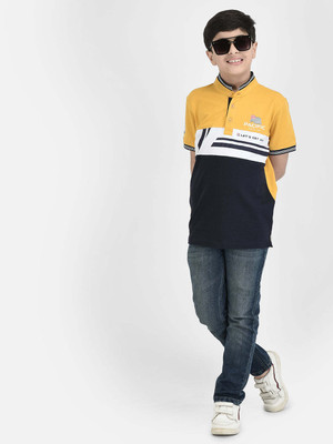 CRIMSOUNE CLUB Boys Colorblock Cotton Blend Regular T Shirt(Yellow, Black, Pack of 1)