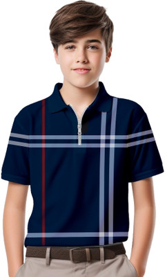 Kiddy Viddy Boys Striped Cotton Blend Regular T Shirt(Blue, Grey, Pack of 1)