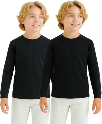 Dyca Boys & Girls Solid Cotton Blend Regular T Shirt(Black, Pack of 2)