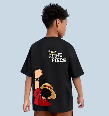 HIPHOPFASHION Boys Printed Cotton Blend Oversized T Shirt(Black, Pack of 1)