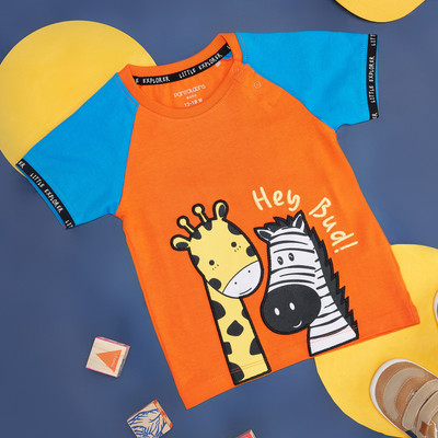 Pantaloons Baby Baby Boys Printed Pure Cotton Regular T Shirt(Orange, Pack of 1)