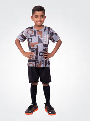 UMILDO Boys Printed Polyester Regular T Shirt(Grey, Pack of 1)