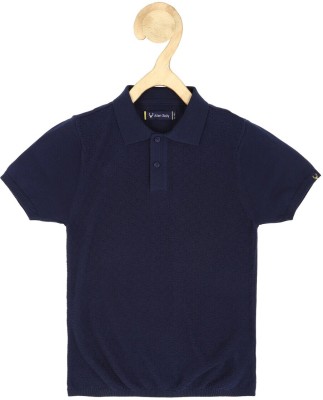 Allen Solly Boys Solid Pure Cotton T Shirt(Dark Blue, Pack of 1)